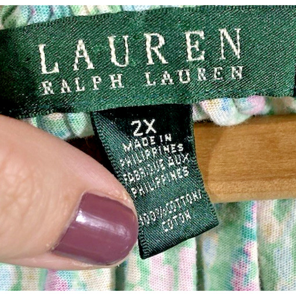 Ralph Lauren Top Size 2X Knit Green Paisley Print Peasant Henley Romantic Boho - Picture 9 of 12